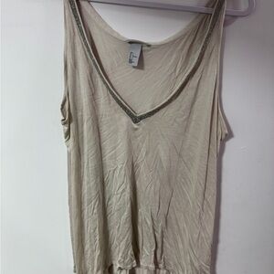 H&M Beige V-Neck Tank Top with Beaded Trim